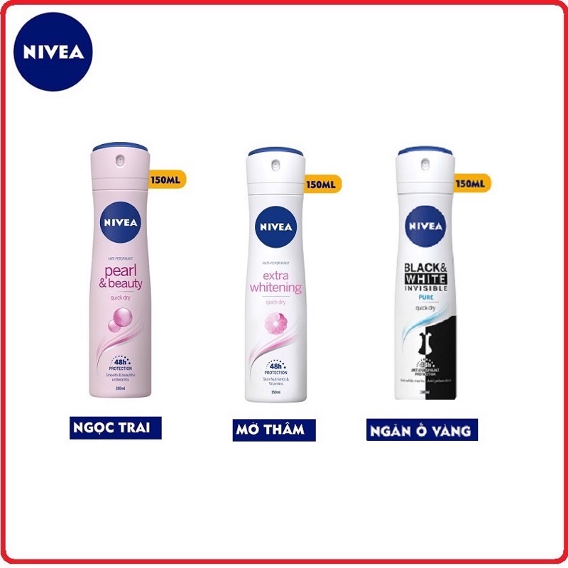 Xịt Khử Và Ngăn Mùi  NIVEA, Xịt Ngăn Mùi Nữ Trắng Mịn Mờ Vết Thâm Nivea 150ml