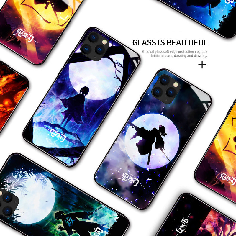 Ốp Lưng Cho iPhone XS Max XR 8 7 6 6S Plus X 5 5S Anime Demon Slayer Vỏ Điện Thoại Chống Sốc Kính Cường Lực Bảo Vệ