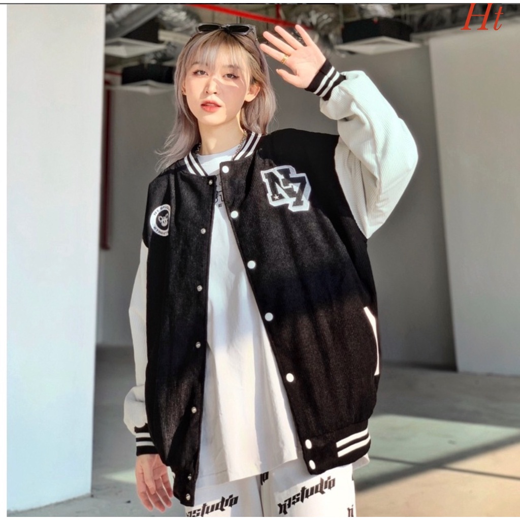 Áo Khoác Bomber Phối tay  N7  bomber bóng chày basic nam nữ form rộng