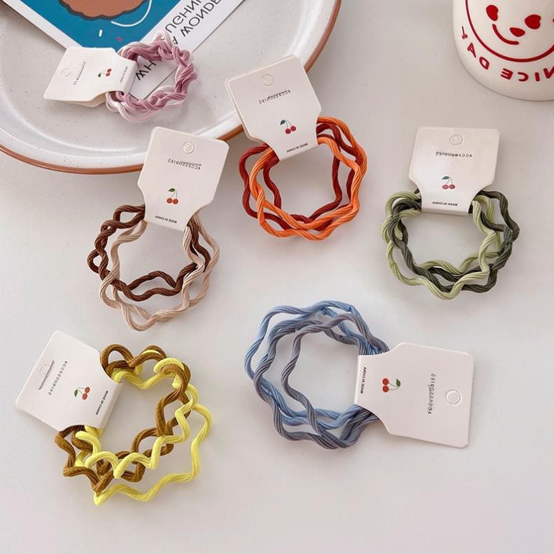 Dây buộc tóc SOLANO dây chun buộc tóc nhiều màu phong cách Hàn Quốc họa tiết lượn sóng cá tính FAH-001332