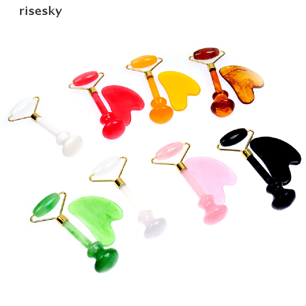 Bộ Dụng Cụ Lăn Massage Bằng Ngọc Bích Tự Nhiên + Bảng Guasha Board Cạo Bằng Đá SPA ♨Trên đó