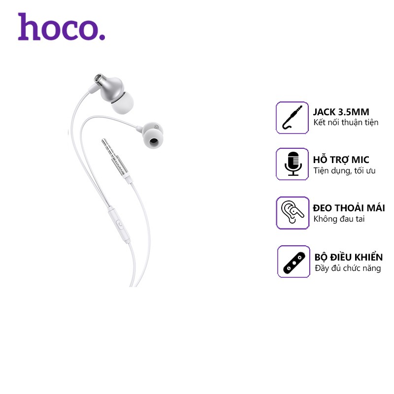 Tai nghe dây Hoco M74 jack 3.5mm, dài 1.2m, tương thích nhiều thiết bị