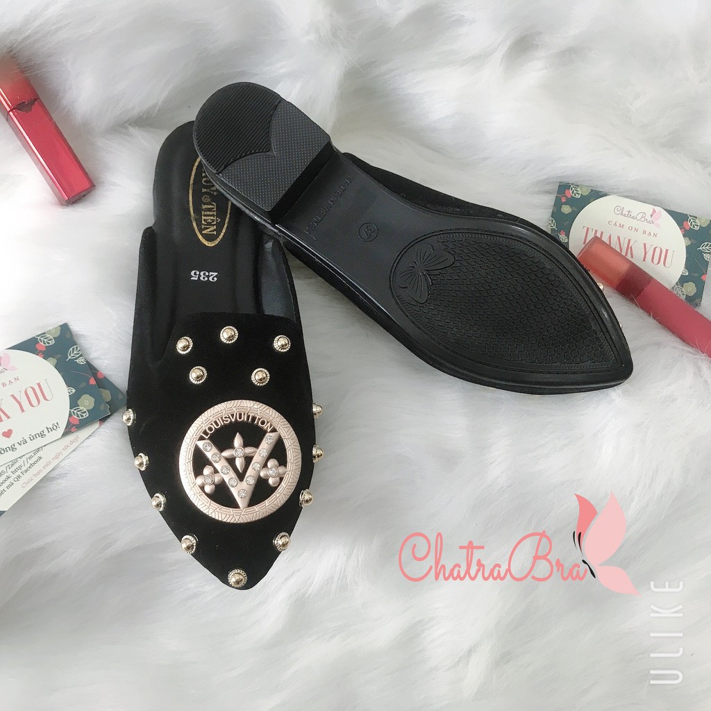 Dép sục nhung khóa tròn đính hạt sang trọng