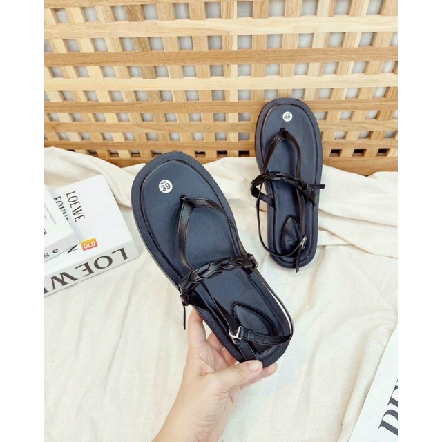 Bán Sỉ- Dép sandal đế bánh mì xỏ ngón phối quai tết nhỏ xinh xỉu