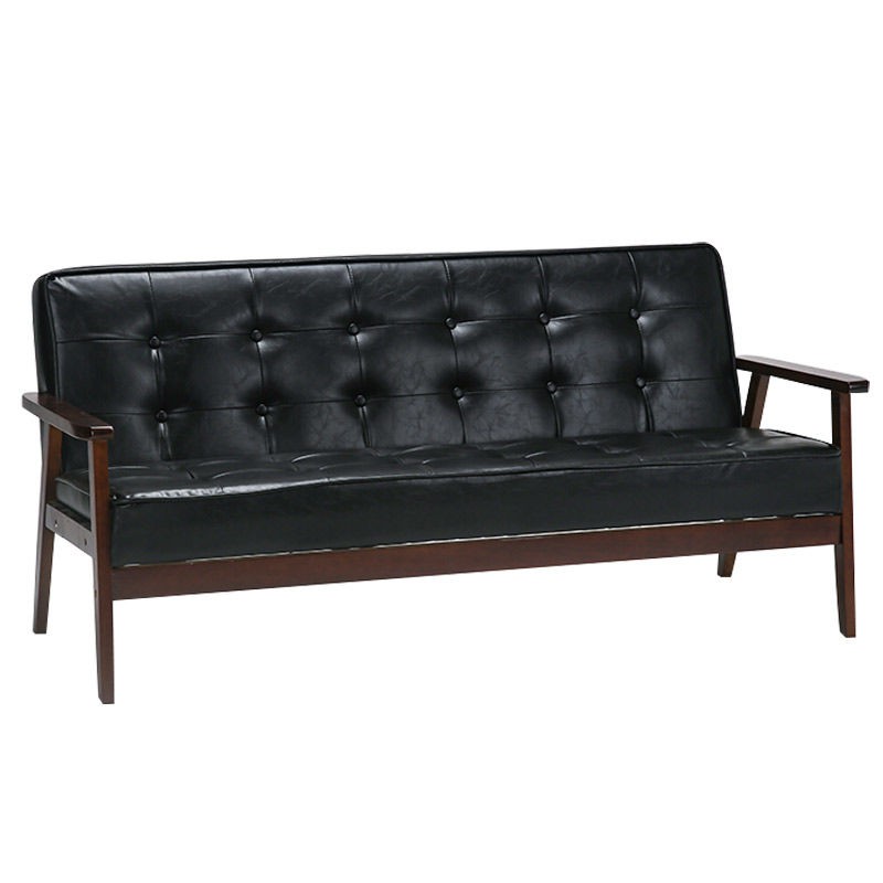 Gỗ rắn đơn giản Bắc Âu hiện đại tối quán cà phê ba người ghế sofa da nghệ thuật phòng khách hai chỗ ngồi căn hộ nhỏ