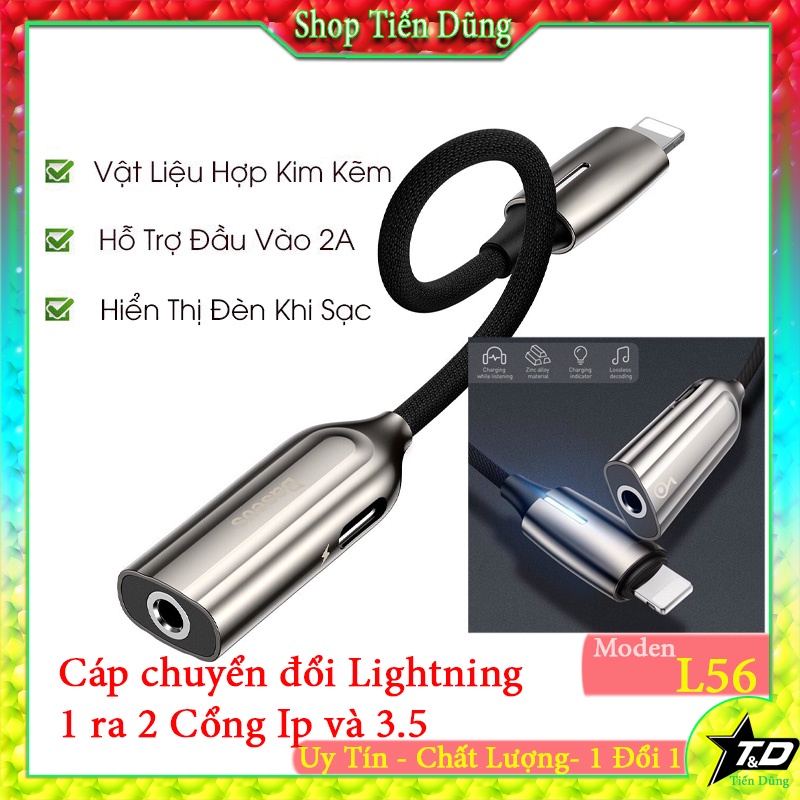 Đầu chuyển âm thanh Baseus L55 và L56 2 in 1 cho chân L ra 2 chân L và 1 chân L ra 3.5 với chân sạc