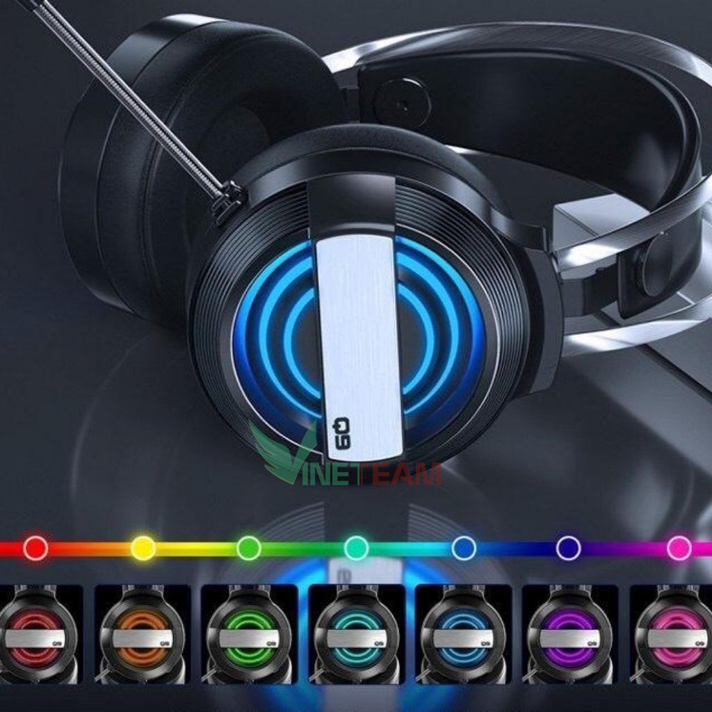 Tai nghe chụp tai máy tính GAMING Vinetteam Q9 có đèn LED đổi màu, có mic đàm thoại, headphone chơi game trên laptop, pc
