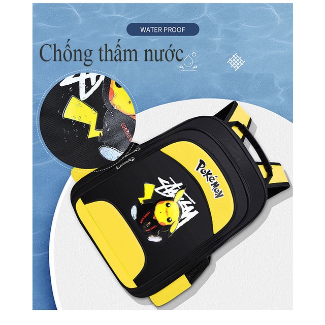 Balo siêu nhẹ cho bé trai bé gái in hình Pokemon dễ thương - Cặp sách học sinh tiểu học trung học từ lớp 1- 9