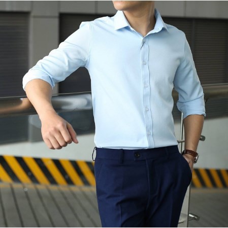 Áo sơ mi Nam dài tay cổ trơn màu xanh lam