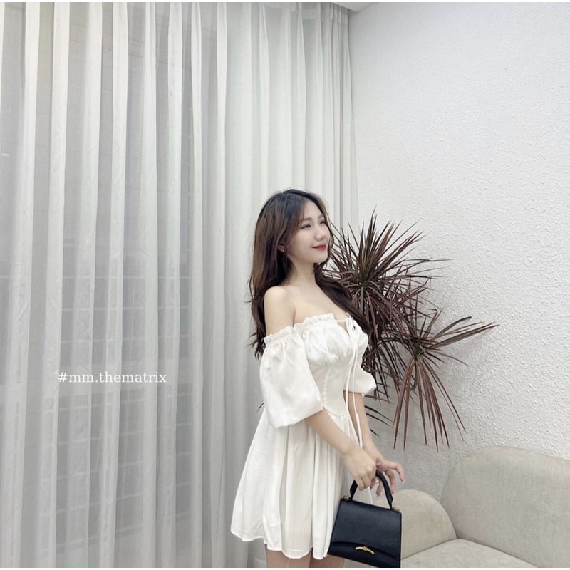 [224] Váy Trắng Rút Dây Ngực 2 Lớp Siêu Xinh Có Ảnh Thật Kèm Video