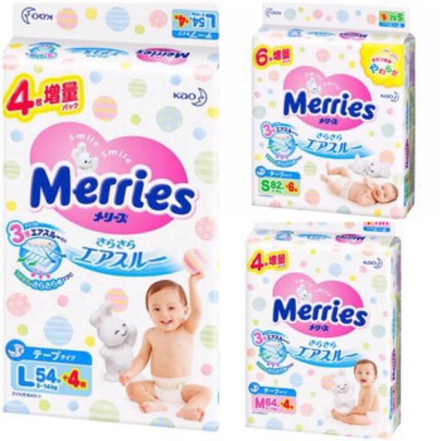 Bỉm dán Merries L54+4, tổng cộng 58 miếng