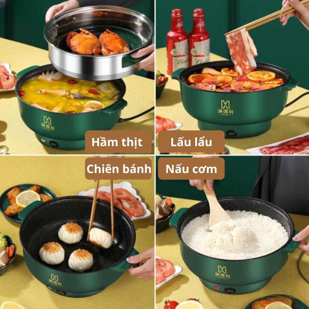 Nồi Lẩu Điện Mini 28cm Chống Dính, Kèm Giá Hấp - Bếp Điện Đa Năng Nướng, Chiên, Xào Tiện Lợi Cho Gia Đình Có Bảo Hành