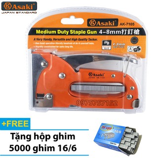 Súng bắn ghim - Kìm bấm ghim Asaki AK-7105 cầm tay đa năng, tiện dụng - Tặng 5000 ghim 16/6
