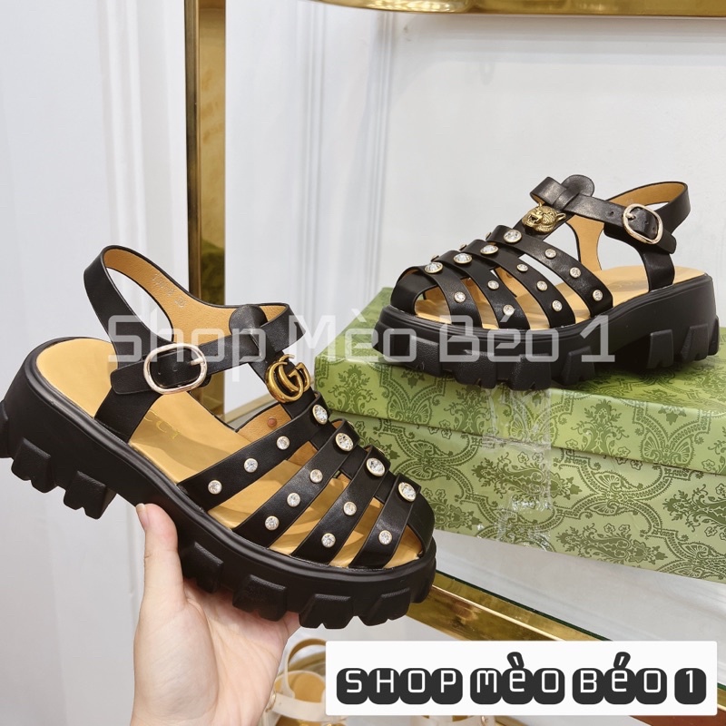 Sandal gc giọ đá tag đồng gót cao fullbox