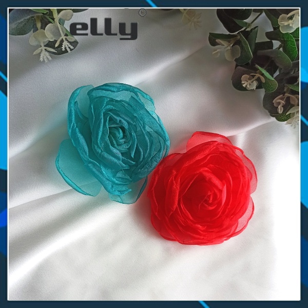 Hoa Hồng Cài Áo Voan Cao Cấp Handmade ELLY EB001-L Size Lớn Màu Xanh Lý và Đỏ