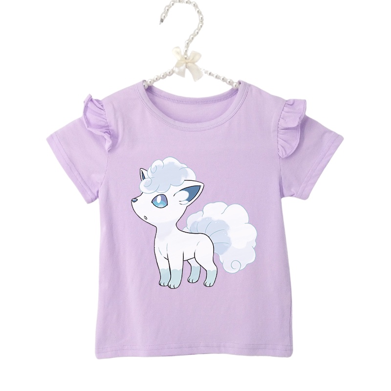 Áo Thun Tay Ngắn Chất Liệu 100% Cotton Thoáng Khí In Hoạ Tiết Pikachu Dễ Thương Xinh Xắn Dành Cho Bé Gái