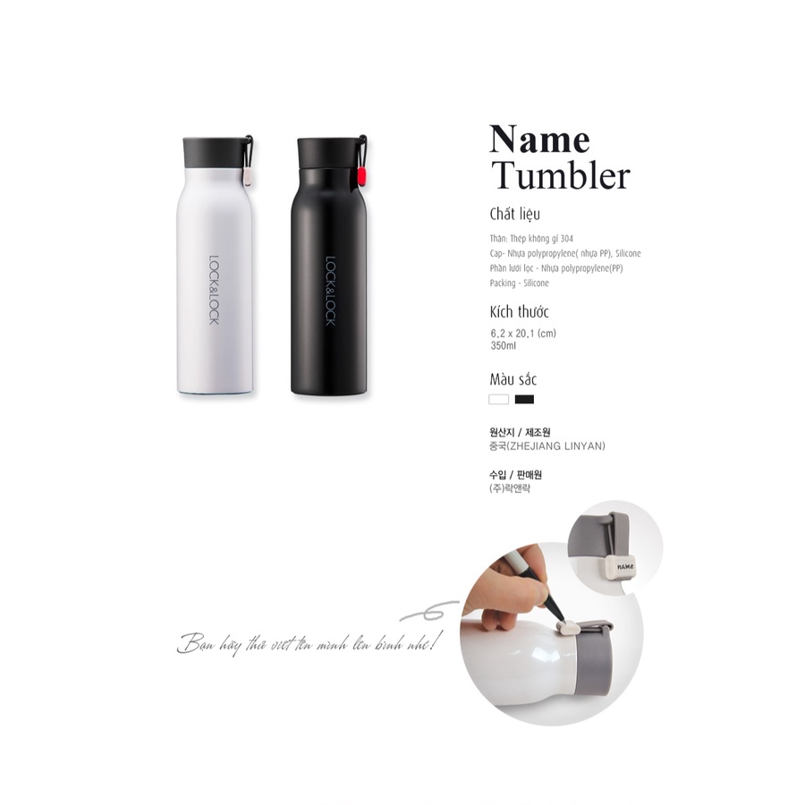 Bình Giữ Nhiệt LocknLock , chất liệu Thép Không Gỉ 500ML Name Tumbler LHC4125 Đáy Chống Trượt - T2Cmall
