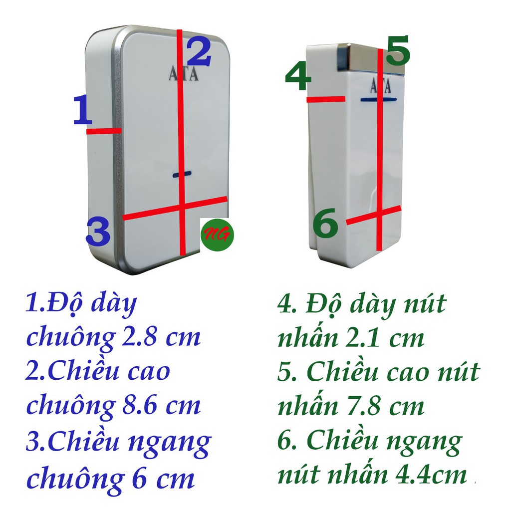 Chuông cửa không dây chống nước với nút nhấn không dùng pin ATA AT-915M