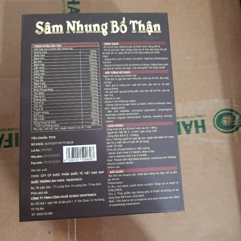 《hộp 60v- cty TĐH》Sâm nhung bổ thận Codycep Hiệu quả cho cả nam và nữ giúp bồi bổ cơ thể khỏe mạnh