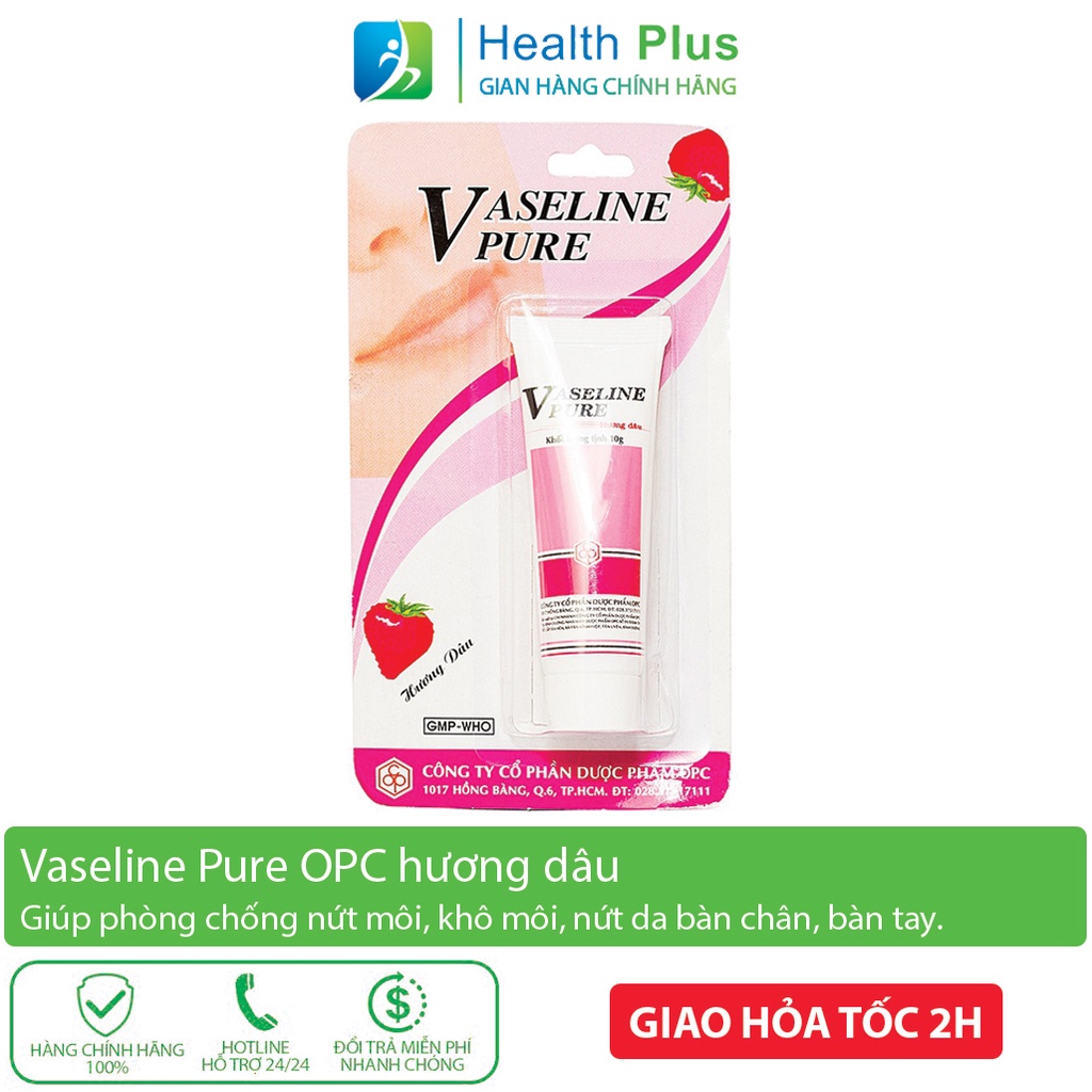 Tuýp dưỡng ẩm VASELINE PURE hương dâu – OPC (10g) - làm mềm da chống khô môi, khô da