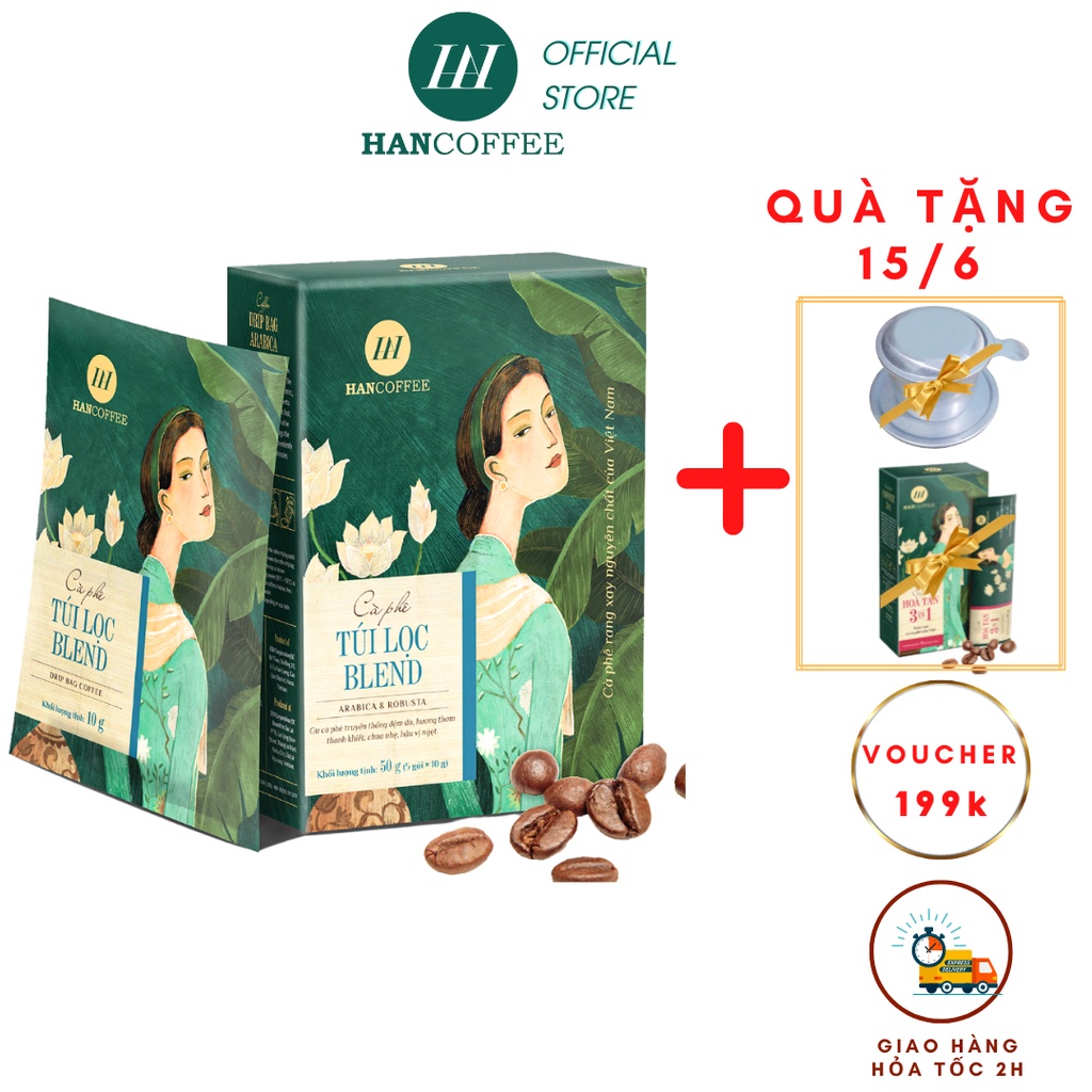 Cà Phê Túi Lọc Cao Cấp Tiện Lợi HANCOFFEE Blend Vị Thanh Chua, Đắng Nhẹ Hộp 5/10 gói - HND2S