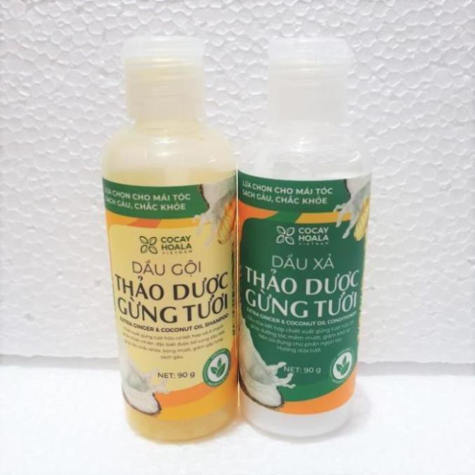 BỘ MINI - COMBO DẦU GỘI XẢ THẢO DƯỢC GỪNG DỪA HỮU CƠ CỎ CÂY HOA LÁ (90gr/chai) | BigBuy360 - bigbuy360.vn