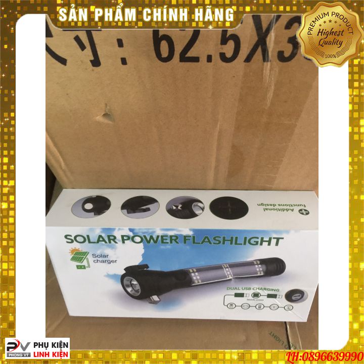 Đèn pin 11 chức năng Solar Power Flashlight chống nước cao cấp đa chức năng