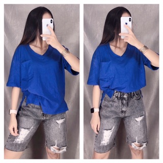 ÁO THUN CỔ TIM XẺ TÀ COTTON GIẤY