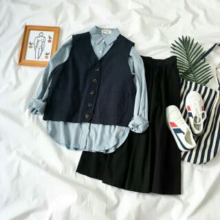 SM33 -Áo Gi-lê phối sơmi cực đẹp Áo thu gile ulzzang Áo sơmi phối phong cách