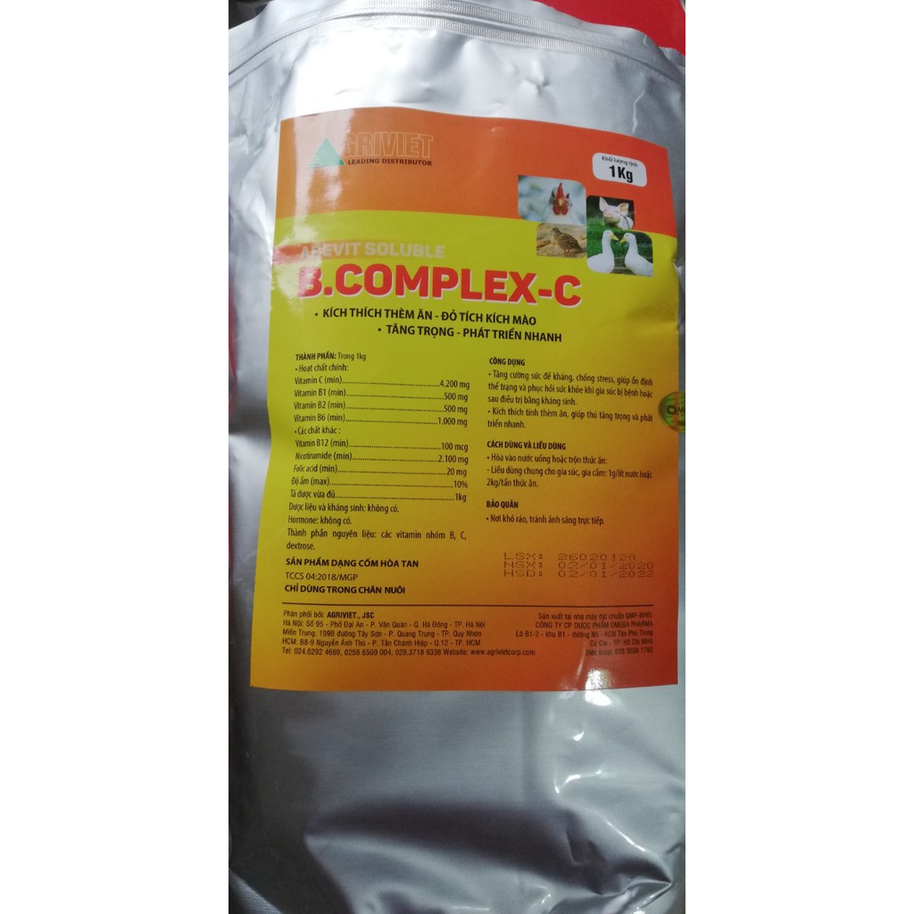 1 gói 1kg B.complex-c  dạng cốm dùng cho gia súc, gia câm, chó mèo