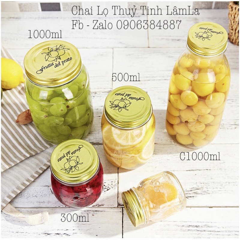 Hũ Thuỷ Tinh Hoa Rơi Nắp Nhôm Vàng 1000ml | Đựng Thực Phẩm , Gia Vị