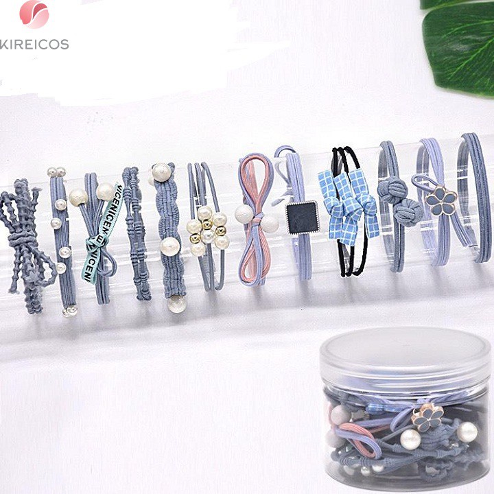 Set 12 Dây Cột Tóc Buộc Tóc Gân Hàn Quốc Nhiều Chi Tiết Màu Ngẫu Nhiên
