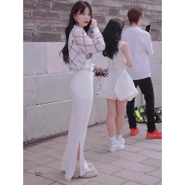 Set Áo Sơ Mi Sọc Và Quần Dài Sẻ Đuôi TỪ MỘNG KHIẾT Phong Cách Dễ Thương