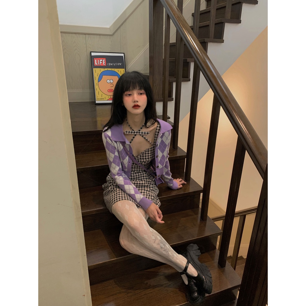  Áo Croptop Dệt Kim Cổ Bẻ Kẻ Sọc Caro 3 Màu Thời Trang Cho Nữ | BigBuy360 - bigbuy360.vn