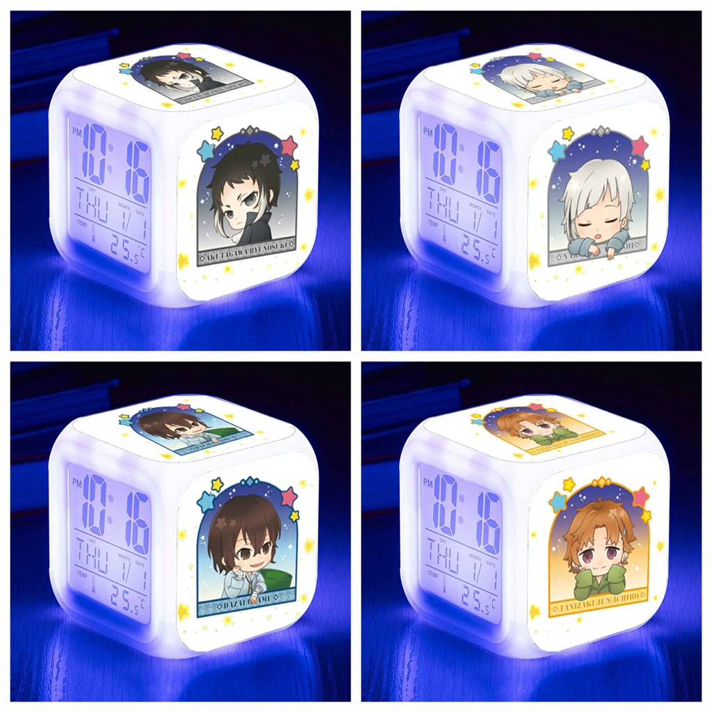 Đồng hồ báo thức để bàn in hình anime chibi BUNGOU STRAY DOGS LED đổi màu