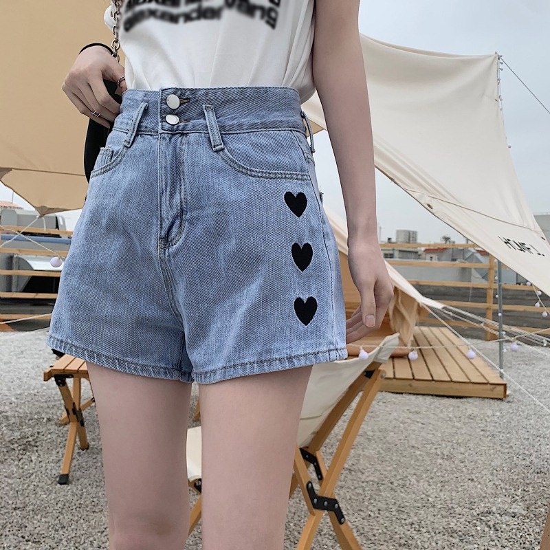 Quần Short Nữ Lưng Cao In Họa Tiết Trái Tim Thời Trang Hàn Quốc