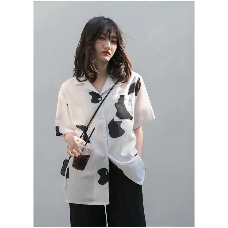 [RẺ VÔ ĐỊCH] Áo Sơ Mi Tay Lỡ Loang Bò Sữa Unisex HS