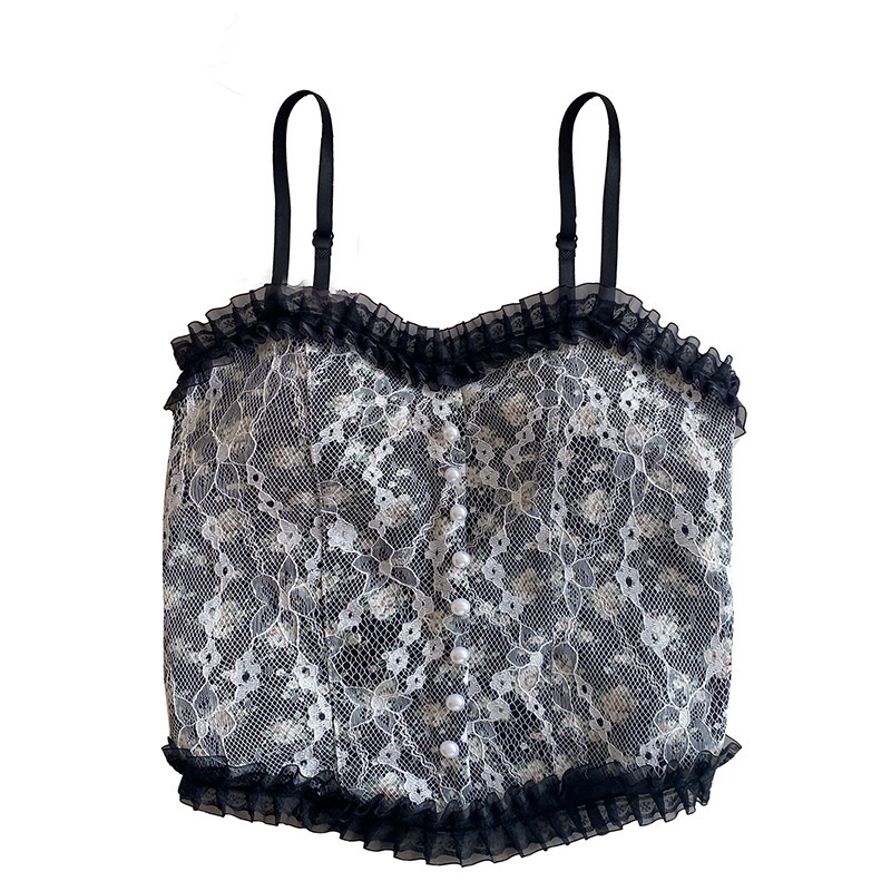Áo Bra Nữ Bralette Ren Hoa Nút Ngọc Sexy Sang Chảnh
