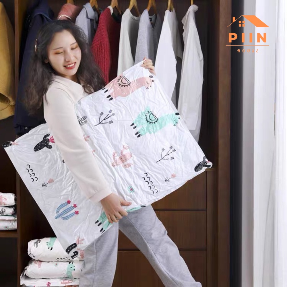 Túi hút chân không đựng quần áo, chăn màn PIIN HOUSE chống ẩm mốc, mối mọt hình cây xương rống kích thước lớn