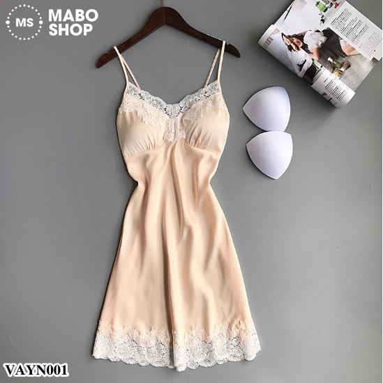 ( Mẫu mới 2020) Váy ngủ nữ lụa phối ren sexy VAYN001 cao cấp có mút nâng ngực | BigBuy360 - bigbuy360.vn