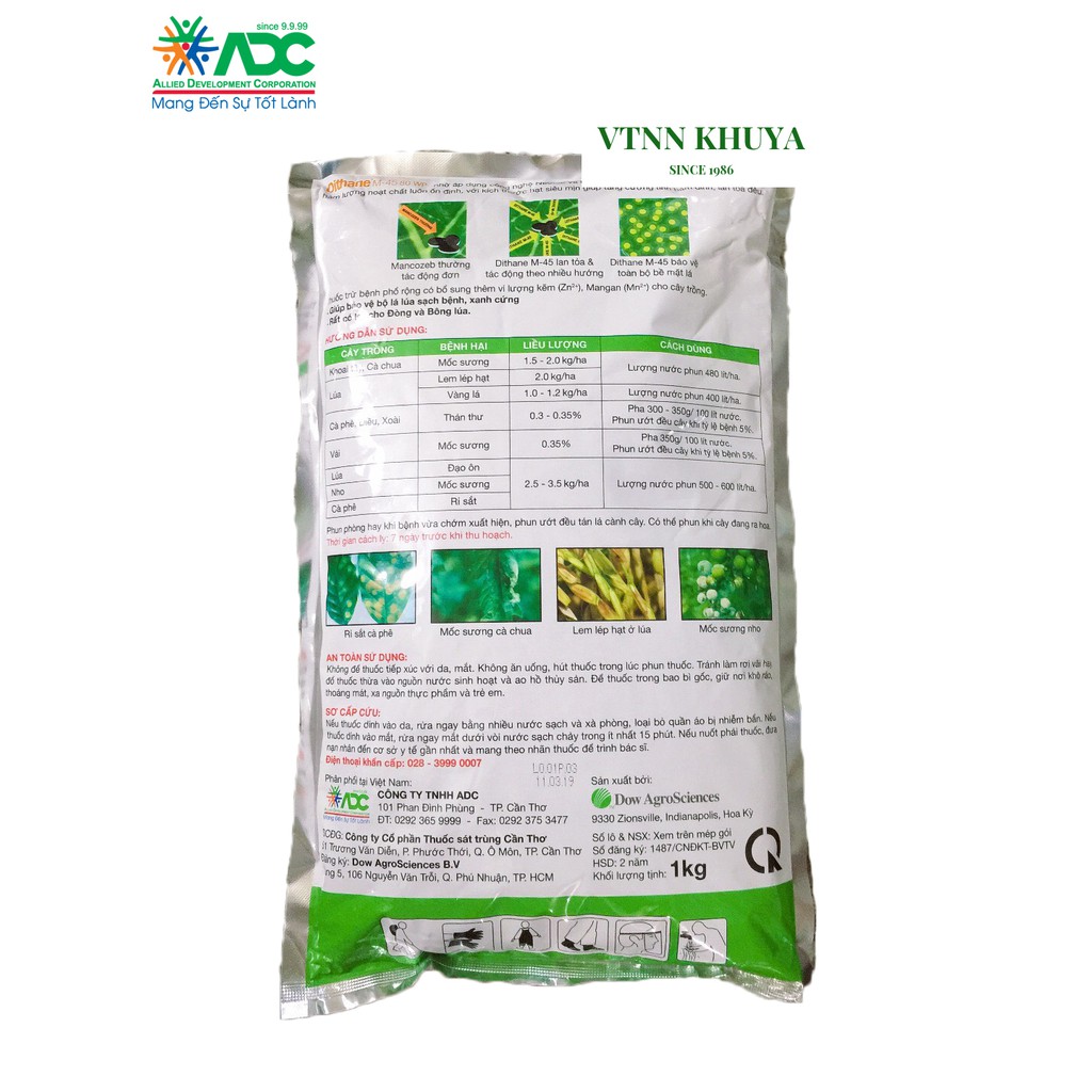 Thuốc trừ bệnh Dithane M45 80WP 1kg Vàng