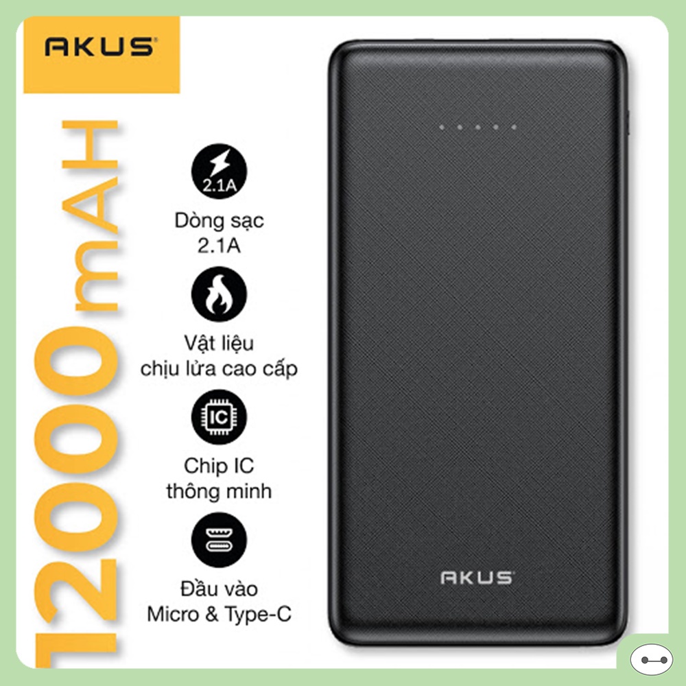 [Mã SKAMSALE03 giảm 10% đơn 200k] PIN SẠC DỰ PHÒNG AKUS C12S 12000MAH ĐEN