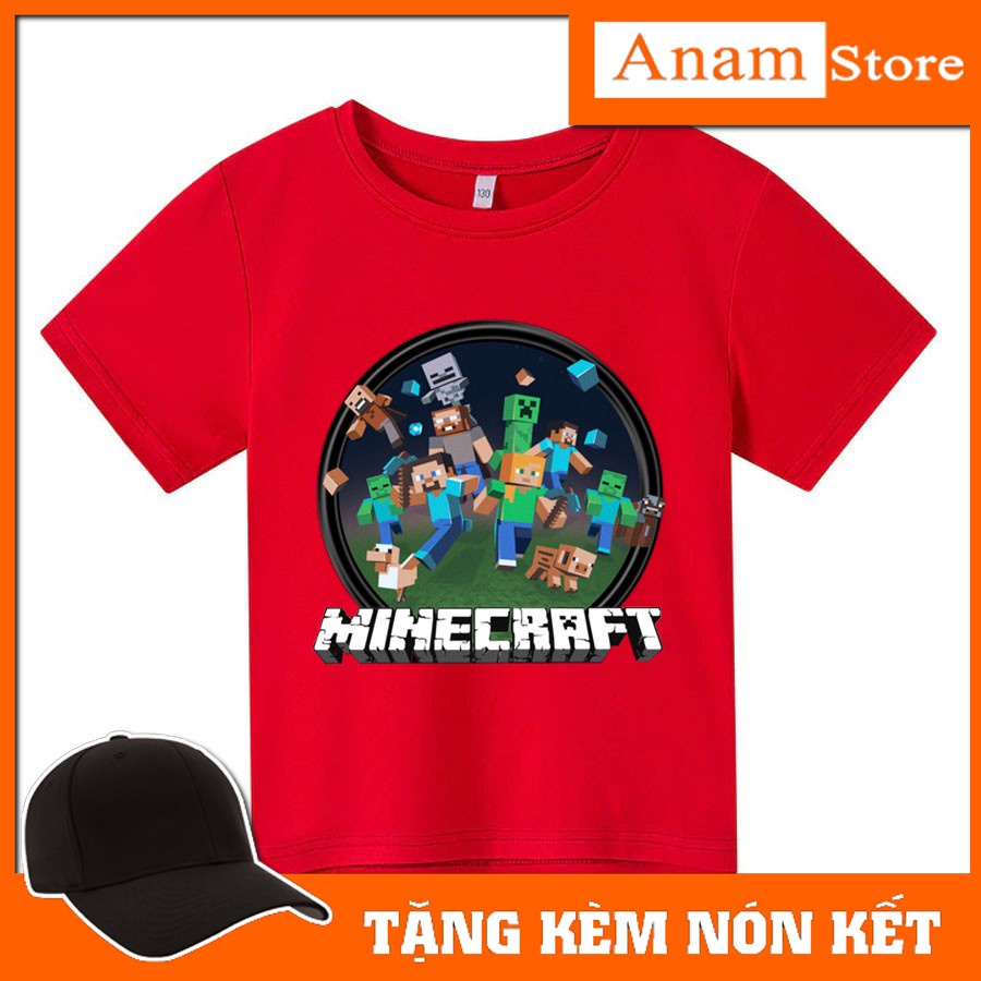 Áo thun trẻ em minecraft, có size người lớn, Tặng kèm nón kết, Anam Store