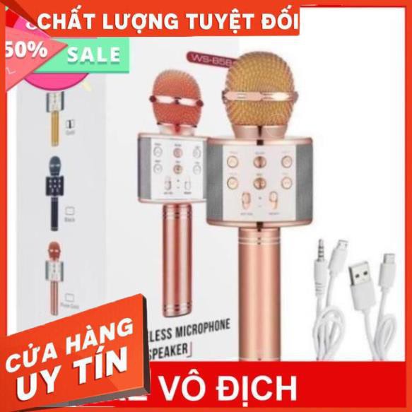 Micro hát karaoke Bluetooth 3in1 kèm loa WS-858 có out âm thanh ra loa lớn