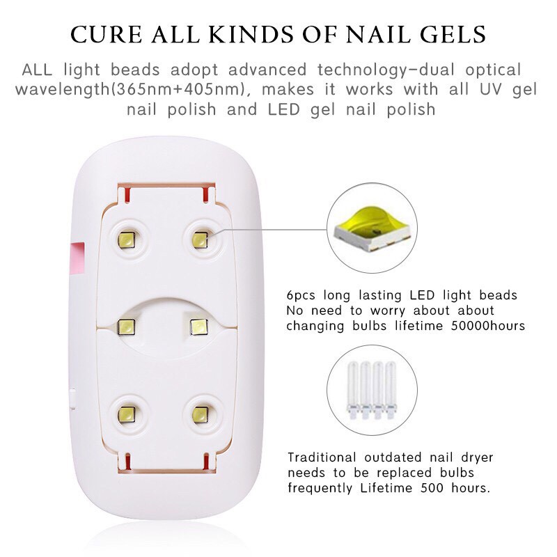 Máy hơ gel SUN MINI bỏ túi chuyên dùng cá nhân làm móng tay, máy hơ nail, base top gel,...