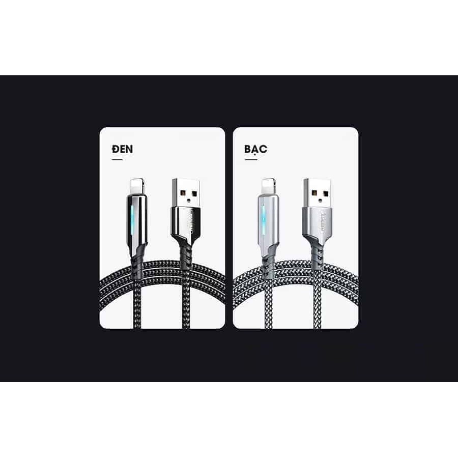 Cáp bọc dù chống gãy/rối, tự ngắt dòng thông minh, có đèn báo chính hãng Remax RC-123 cho iPhone/Android