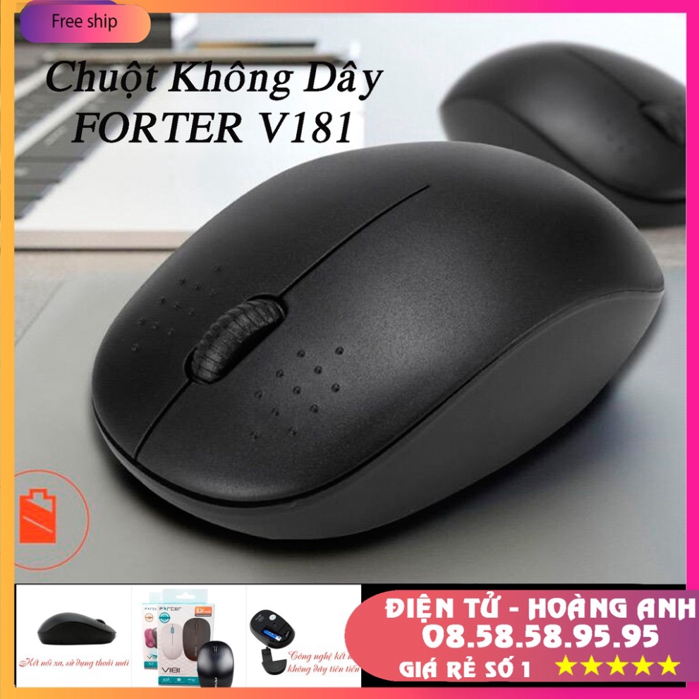 Chuột không dây Forter V181 - W1 W9 - màu đen hang chuẩn xài được trên tất cả bề mặt bóng
