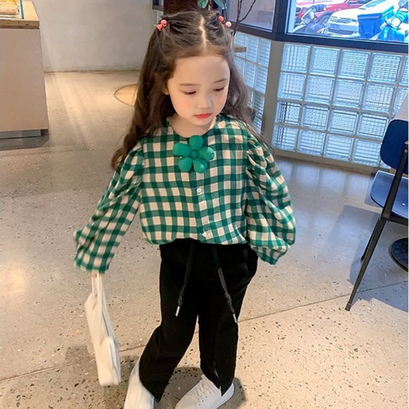 Áo Sơ Mi Tay Dài Kẻ Sọc Ca Rô Thời Trang Mùa Thu Cho Bé Gái