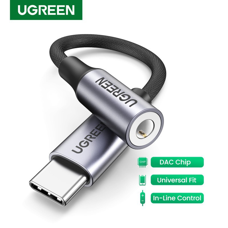 Dây giắc chuyển đổi cổng USB type C sang giắc cắm 3.5mm có chip DAC dài 10cm cao cấp UGREEN 80154