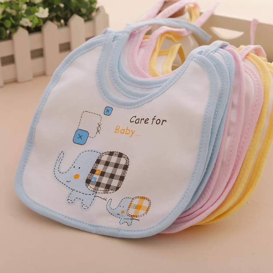 Set 2 Yếm Ăn Dặm Vải Cotton hình voi buộc dây Cho Bé HÀNG LOẠI 1